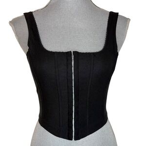 Streetwear Society Black Corset Style Hook & Eye Front Crop Top